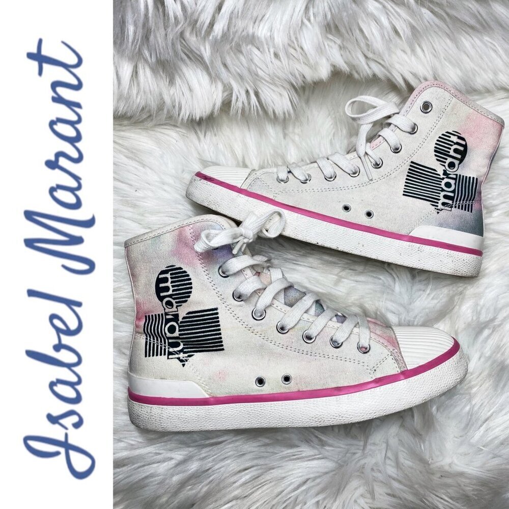 ISABEL MARANT BENKEEN Tie Dye Canvas High Top Sneakers, Size 38